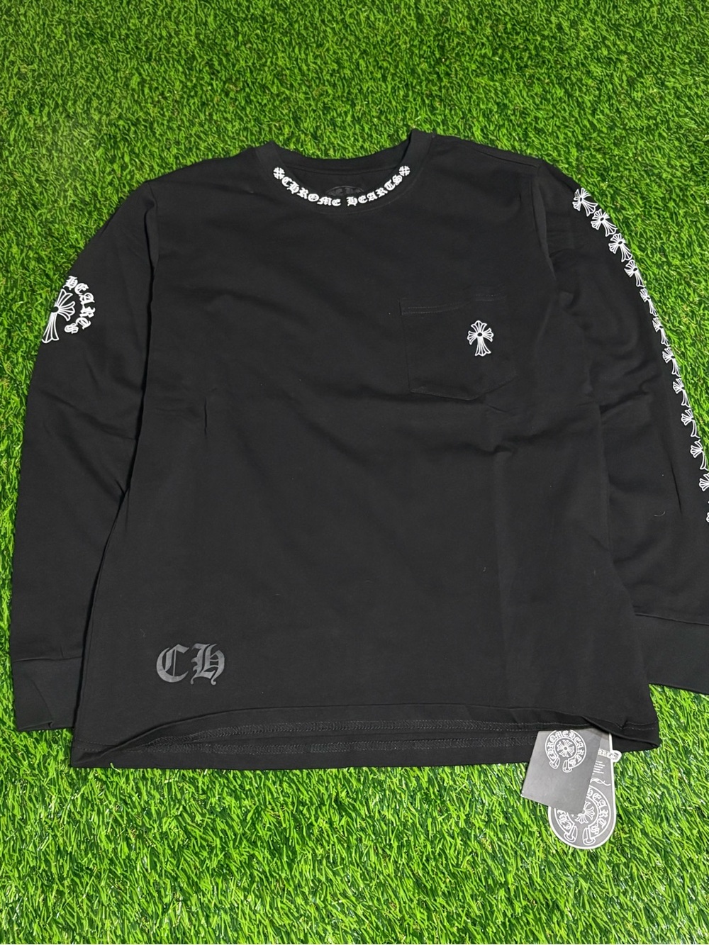 Chrome Hearts Black Long Sleeve Tee with White Cross Accents